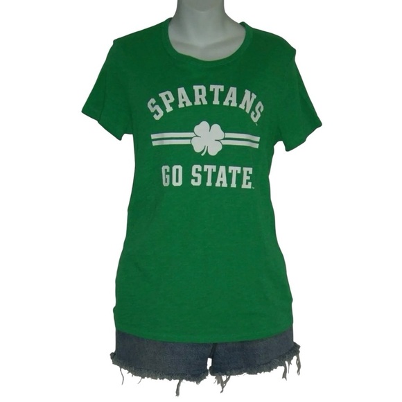 Pink by Victoria's Secret Tee Shirt Michigan State University Spartans MSU Green - Picture 1 of 6